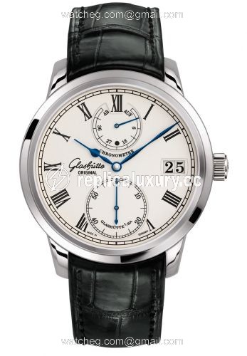 Glashutte Original Senator Chronometer White Gold / Silver / Alligator / Folding 1-58-01-01-04-50