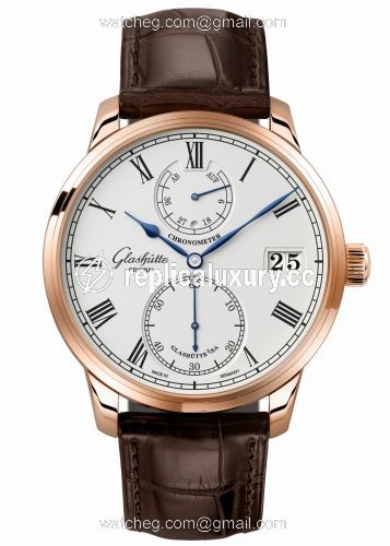 Glashutte Original Senator Chronometer Red Gold / Silver / Alligator / Folding 1-58-01-02-05-50