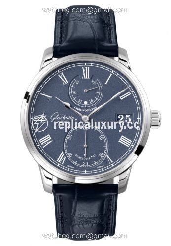 Glashutte Original Senator Chronometer White Gold / Blue / Alligator / Folding 1-58-01-05-34-30