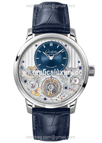 Glashutte Original Senator Chronometer Tourbillon Platinum / Blue / Alligator / Folding 1-58-05-01-03-30