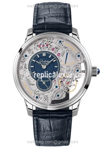 Glashutte Original PanoInverse Platinum / Blue / Alligator / Folding 1-66-08-01-03-30