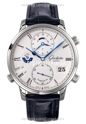 Glashutte Original Senator Cosmopolite White Gold / Silver / Alligator / Pin 1-89-02-01-04-01
