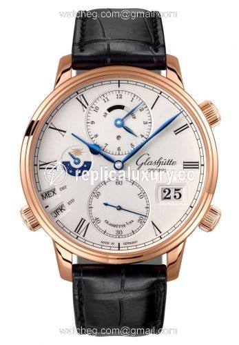 Glashutte Original Senator Cosmopolite Red Gold / Silver / Alligator / Folding 1-89-02-01-05-50