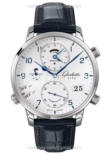 Glashutte Original Senator Cosmopolite Stainless Steel / Silver-Arabic / Alligator / Folding 1-89-02-03-02-50
