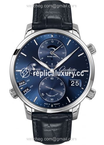Glashutte Original Senator Cosmopolite Stainless Steel / Blue / Alligator / Folding 1-89-02-05-02-30