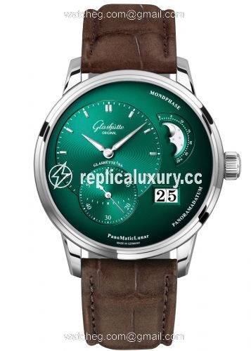 Glashutte Original PanoMatic Lunar Stainless Steel / Green / Alligator / Folding 1-90-02-13-32-31