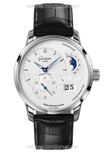 Glashutte Original PanoMatic Lunar Stainless Steel / Silver / Alligator / Pin 1-90-02-42-32-01
