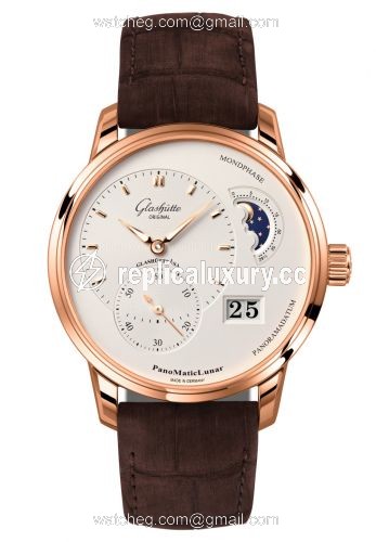 Glashutte Original PanoMatic Lunar Red Gold / Silver / Alligator / Folding 1-90-02-45-35-51
