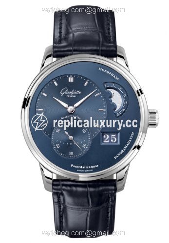 Glashutte Original PanoMatic Lunar Stainless Steel / Blue / Alligator / Folding 1-90-02-46-32-55