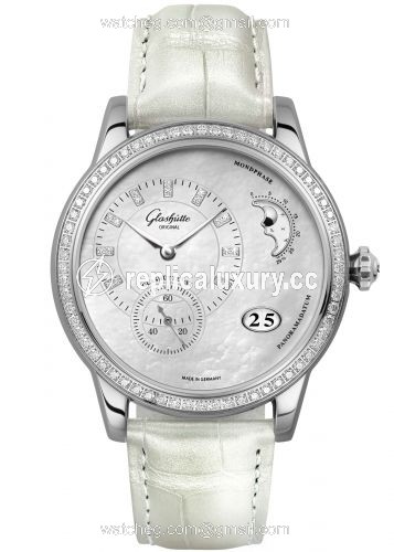 Glashutte Original PanoMatic Luna Stainless Steel / Diamond / MOP / Alligator / Pin 1-90-12-01-12-01
