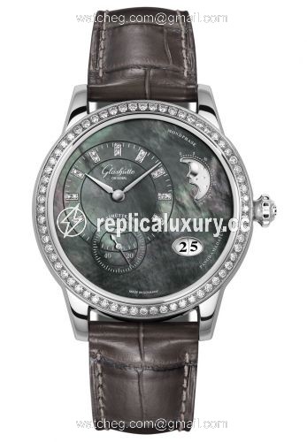 Glashutte Original PanoMatic Luna Stainless Steel / Diamond / Tahiti MOP / Alligator / Pin 1-90-12-02-12-02