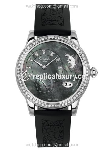 Glashutte Original PanoMatic Luna Stainless Steel / Tahiti MOP / Rubber / Pin 1-90-12-02-12-04