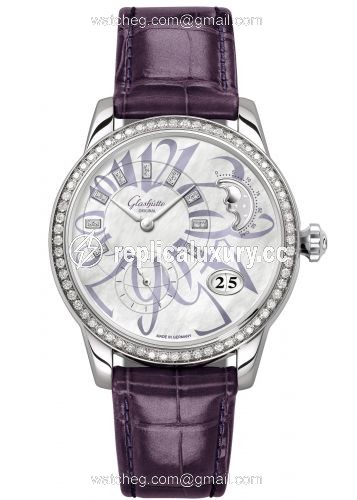 Glashutte Original PanoMatic Luna Stainless Steel / Diamond / MOP / Alligator / Pin 1-90-12-06-12-01