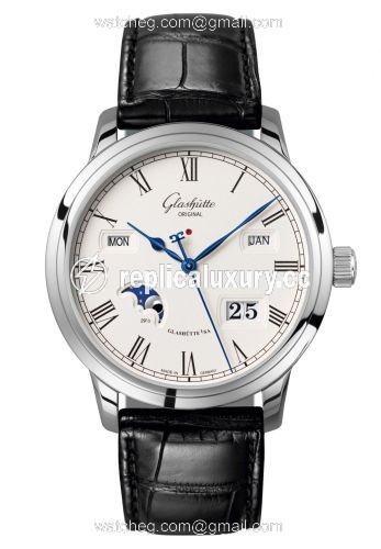 Glashutte Original Senator Perpetual Calendar Stainless Steel / Silver / Alligator / Pin 100-02-22-12-01