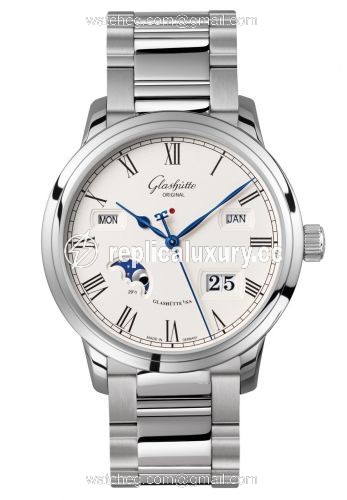 Glashutte Original Senator Perpetual Calendar Stainless Steel / Silver/ Bracelet 100-02-22-12-14