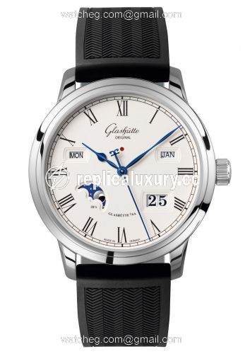 Glashutte Original Senator Perpetual Calendar Stainless Steel / Silver / Rubber / Folding 100-02-22-12-53