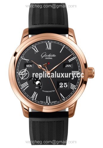 Glashutte Original Senator Perpetual Calendar Red Gold / Black / Rubber / Folding 100-02-25-05-53