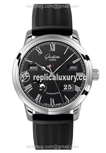 Glashutte Original Senator Perpetual Calendar Stainless Steel Black / Rubber / Pin 100-02-25-12-06