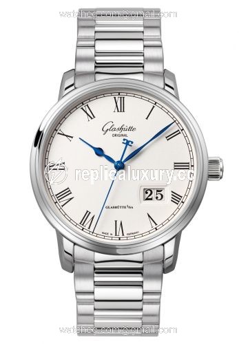 Glashutte Original Senator Panorama Date Stainless Steel / Silver / Bracelet 100-03-32-42-14
