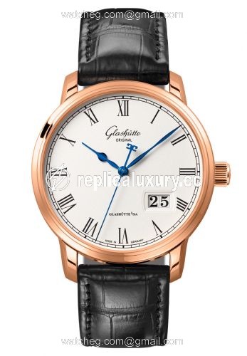 Glashutte Original Senator Panorama Date Red Gold / Silver / Alligator / Folding 100-03-32-45-04