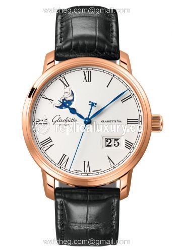 Glashutte Original Senator Panorama Date Moon Phase Red Gold / Silver / Alligator / Pin 100-04-32-15-01