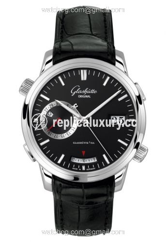 Glashutte Original Senator Diary Stainless Steel / Black / Alligator / Pin 100-13-02-02-01