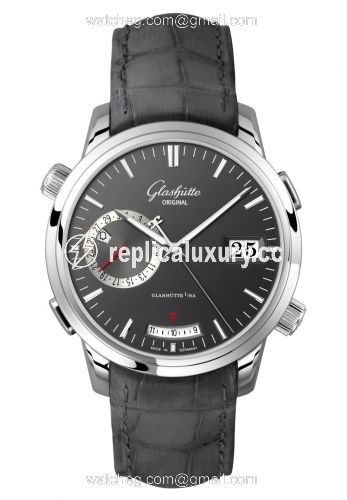 Glashutte Original Senator Diary White Gold / Grey / Alligator / Pin 100-13-04-04-02