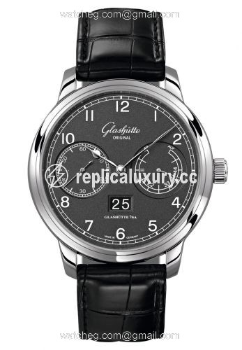 Glashutte Original Senator Observer Stainless Steel / Grey / Alligator / Folding 100-14-02-02-04