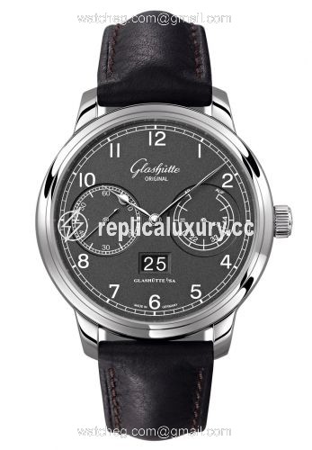 Glashutte Original Senator Observer Stainless Steel / Grey / Calf / Folding 100-14-02-02-55