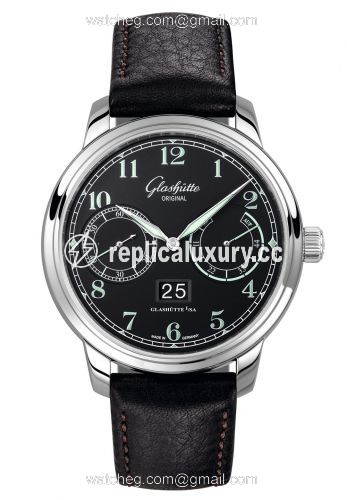 Glashutte Original Senator Observer Stainless Steel / Black / Calf / Pin 100-14-07-02-07