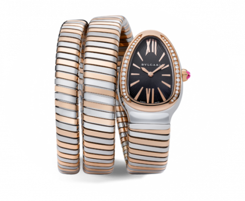 Bulgari Serpenti Tubogas Two Tone Black Diamond Double Tour 102099