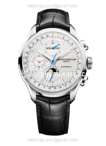Baume & Mercier Clifton Chronograph Complete Calendar Stainless Steel / Silver / Strap 10278