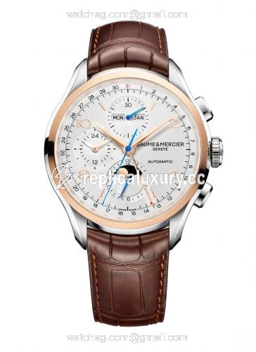 Baume & Mercier Clifton Chronograph Complete Calendar Stainless Steel / Red Gold / Silver / Strap 10280