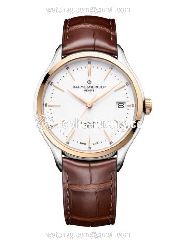 Baume & Mercier Clifton Baumatic Stainless Steel / Yellow Gold / White / Alligator 10401