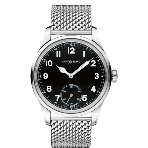 Montblanc 1858 Manual Small Second Stainless Steel / Black / Mesh 112639