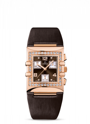 Omega Constellation Quadra Quartz 28 Chronograph Red Gold / Diamond / Brown / Fabric 113.57.28.70.63.001