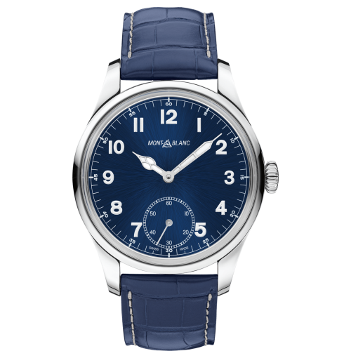 Montblanc 1858 Manual Small Second Stainless Steel / Blue 113702