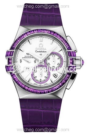 Omega Constellation Co-Axial 35 Chronograph Double Eagle White Gold / Silver / Purple Alligator 121.58.35.50.54.002