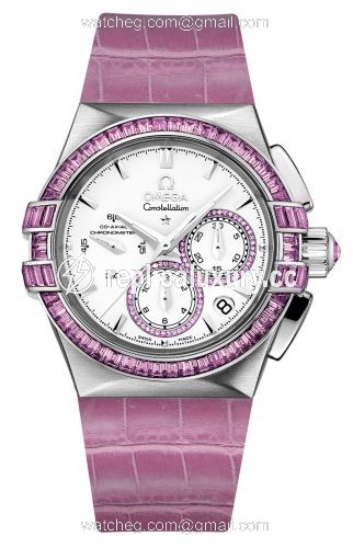 Omega Constellation Co-Axial 35 Chronograph Double Eagle White Gold / Silver / Pink Alligator 121.58.35.50.54.003
