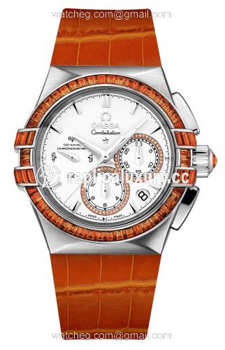 Omega Constellation Co-Axial 35 Chronograph Double Eagle White Gold / Silver / Orange Alligator 121.58.35.50.54.004
