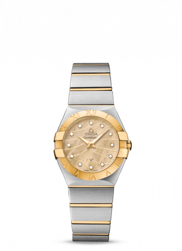 Omega Constellation Quartz 27 Brushed Stainless Steel / Yellow Gold / Champagne MOP 123.20.27.60.57.001