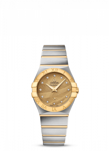 Omega Constellation Quartz 27 Brushed Stainless Steel / Yellow Gold / Champagne Feather 123.20.27.60.58.003