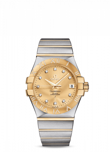 Omega Constellation Co-Axial 35 Stainless Steel / Yellow Gold / Diamond / Champagne 123.25.35.20.58.002