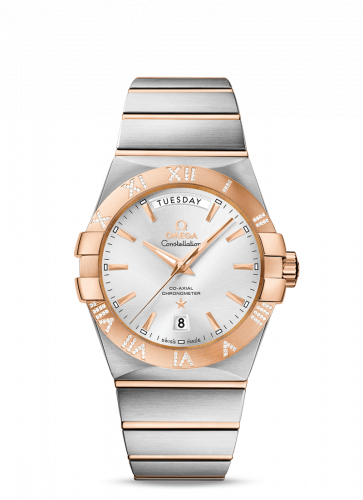 Omega Constellation Co-Axial 38 Day-Date Stainless Steel / Red Gold / Diamond / Silver 123.25.38.22.02.001