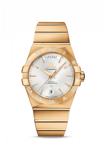 Omega Constellation Co-Axial 38 Day-Date Yellow Gold / Diamond / Silver 123.55.38.22.02.002