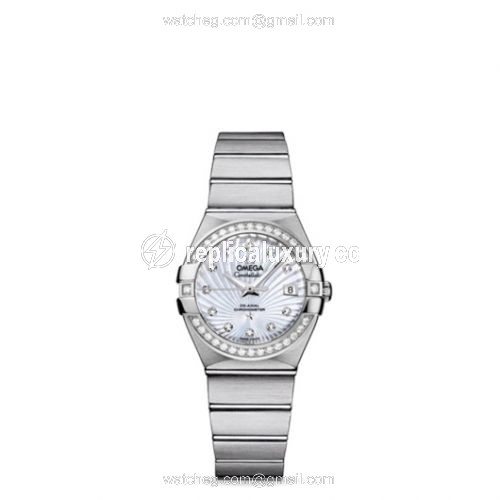 Omega Constellation Co-Axial 27 Brushed Stainless Steel / Diamond / MOP Supernova 123.15.27.20.55.001