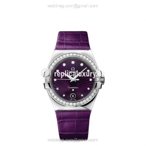 Omega Constellation Quartz 35 Stainless Steel / Diamond / Purple Supernova / Alligator 123.18.35.60.60.001