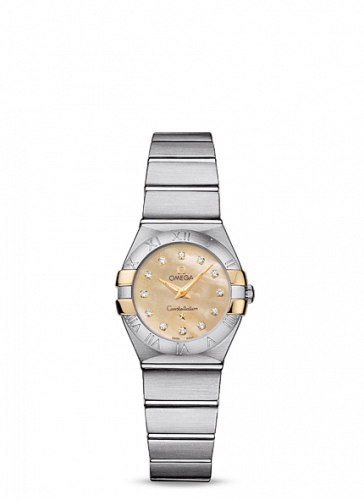 Omega Constellation Quartz 24 Brushed Stainless Steel / Gold Claws / Champagne MOP 123.20.24.60.57.002