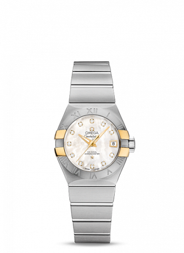 Omega Constellation Co-Axial 27 Brushed Stainless Steel / Yellow Gold Claws / MOP 123.20.27.20.55.005