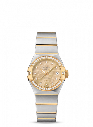 Omega Constellation Co-Axial 27 Brushed Stainless Steel / Yellow Gold / Diamond Bezel / Champagne MOP 123.25.27.20.57.002